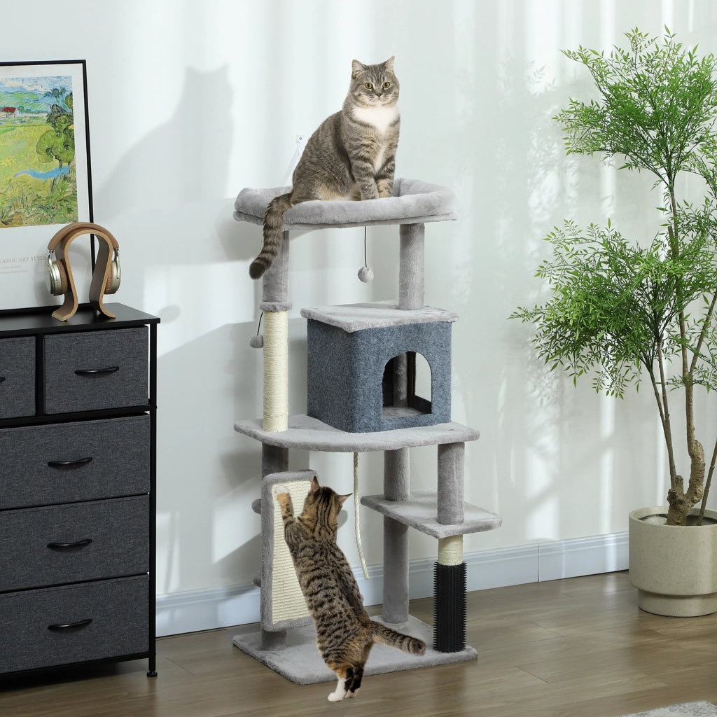 Albero per Gatti Multilivello con Casetta, Lettino e Pali Tiragraffi ¨C Zephmum ¨C Grigio 132 cm