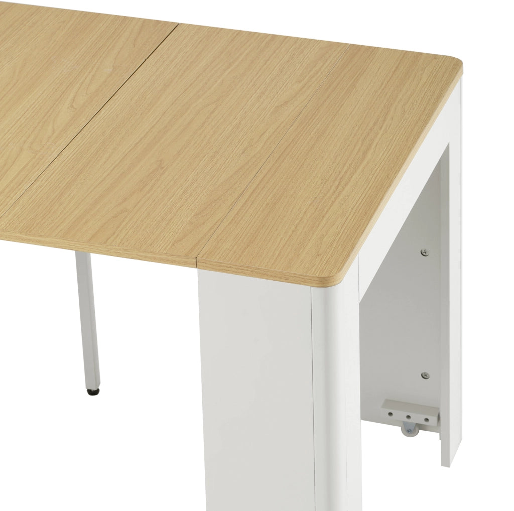 Tavolo da pranzo allungabile 83x39.6x77 cm con ruote nascoste; LED e prese USB Type-C; MDF; bianco naturale