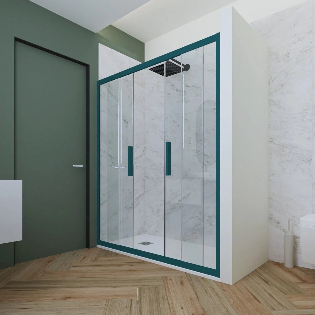 Porta doccia scorrevole 170 CM H 200 Vetro Trasparente Profilo Verde night watch mod. Glam