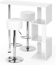 Set di tavoli da bar Vincent, Bianco, 113 x 39.8 cm con 2 sgabelli da bar, per l'utilizzo come tavolo alto con ripiani laterali