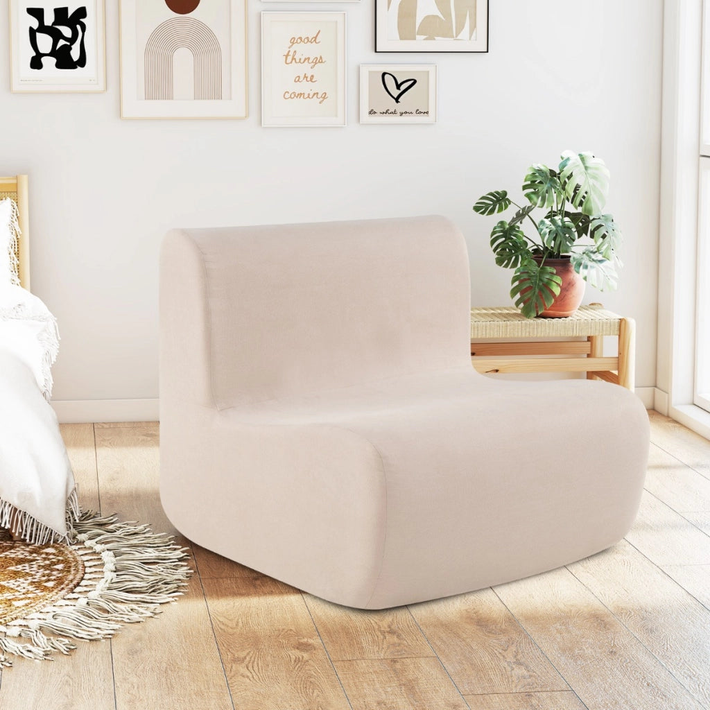 Poltrona sacco divano pigro da pavimento con morbido velluto e supporto ergonomico, Poltrona singola da lettura Beige-Divani da terra