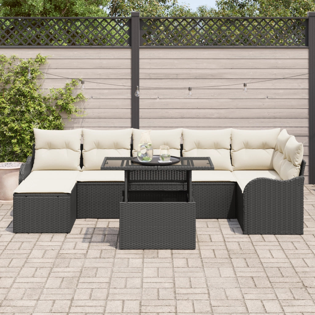 Set Divani Giardino 8 Pezzi Cuscini Nero Rattan Polietilene