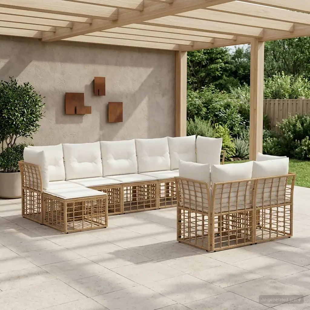 Set di divani da esterno Naturale e Bianco Crema Poliestere