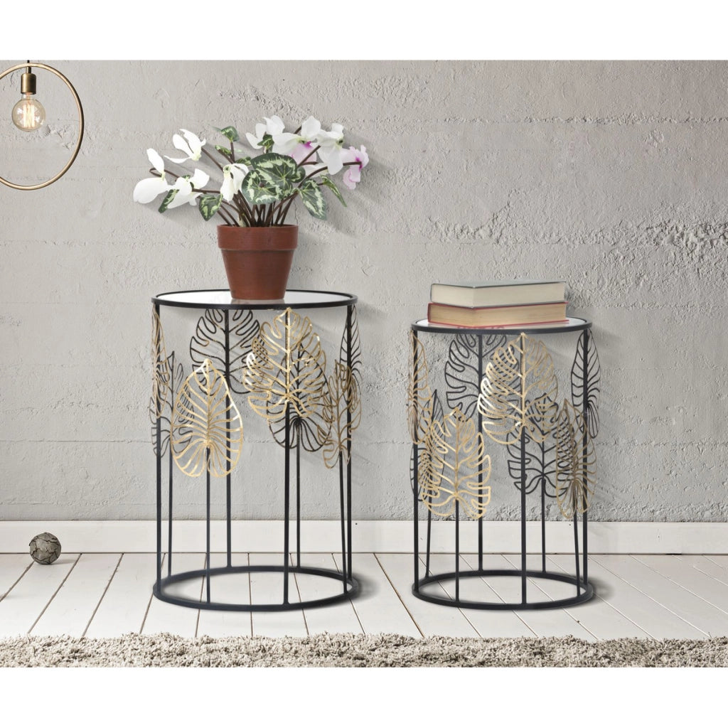 Set di Tavolini Foglia 67, Nero, Metallo, 38x38x55 cm