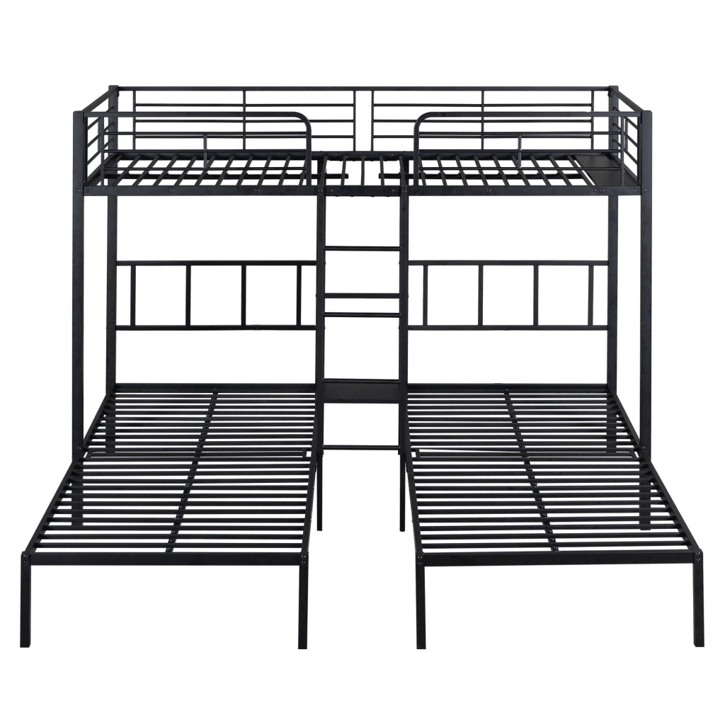 Letto a castello triplo funzione tavolo metallo nero 90x200 cm