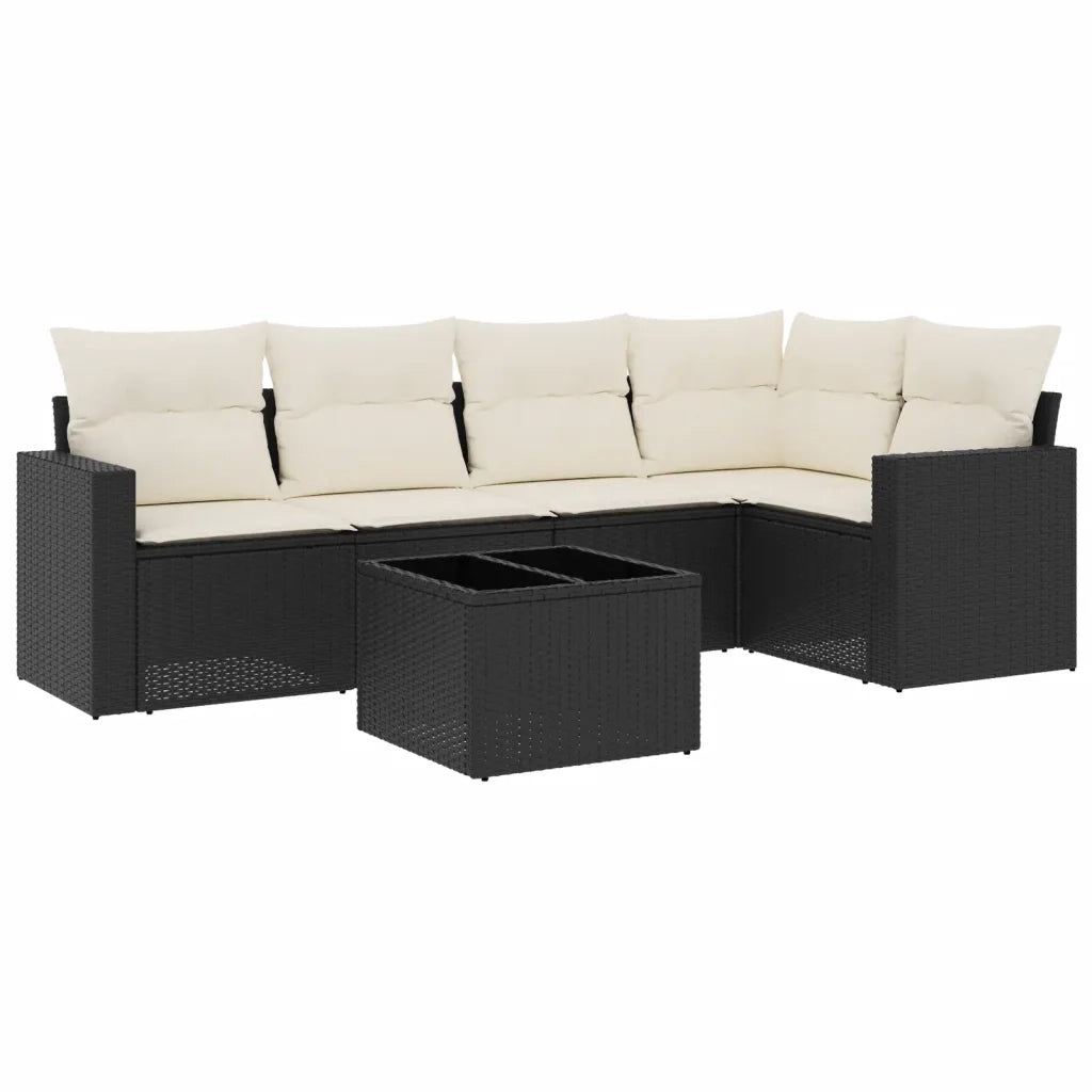 Set Divano da Giardino 6 pz con Cuscini Nero in Polyrattan 3251273