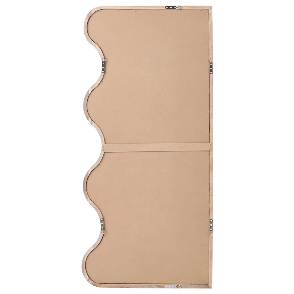 Specchio da parete in legno chiaro con cornice in paulownia e vetro 150 x 69 cm, pezzo d'arredo decorativo irregolare da parete in stile moderno
