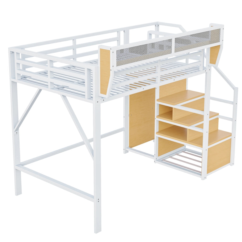 Letto a soppalco 140 x 200 cm; doppio con scala di sicurezza e ripiano rimovibile; senza materasso