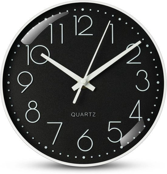 Orologio da Parete, Stile e Silenzioso, Orologio da Parete a Batterie, Orologio da Parete Digitale, Design Moderno Quartz, per Salotto, Ufficio, Cucina o Camera da Bambino (Nero, 20CM)