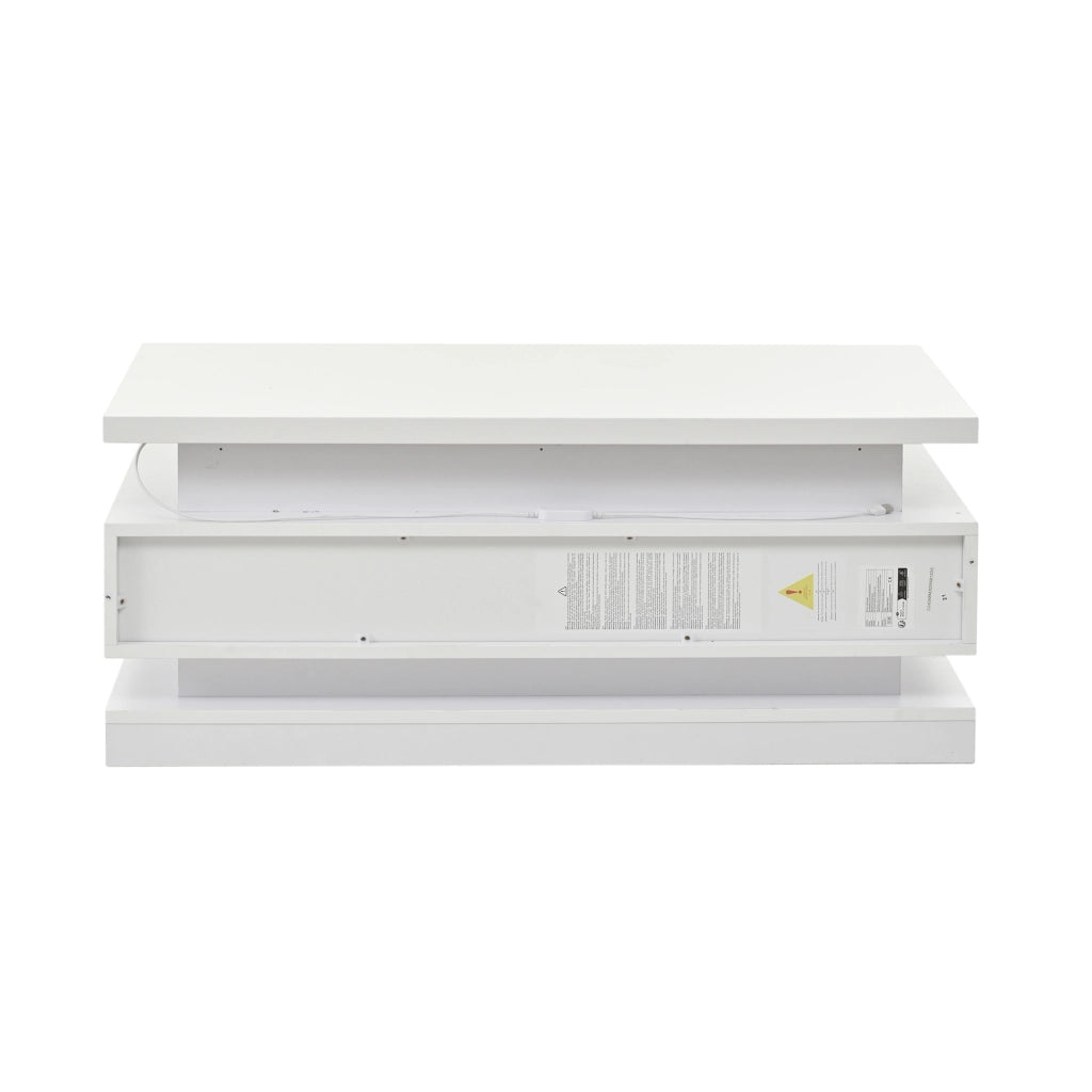 TAVOLINO DA SALOTTO ALZABILE 100 x 50 x 40 cm Bianco Lucido con LED e 2 Cassetti