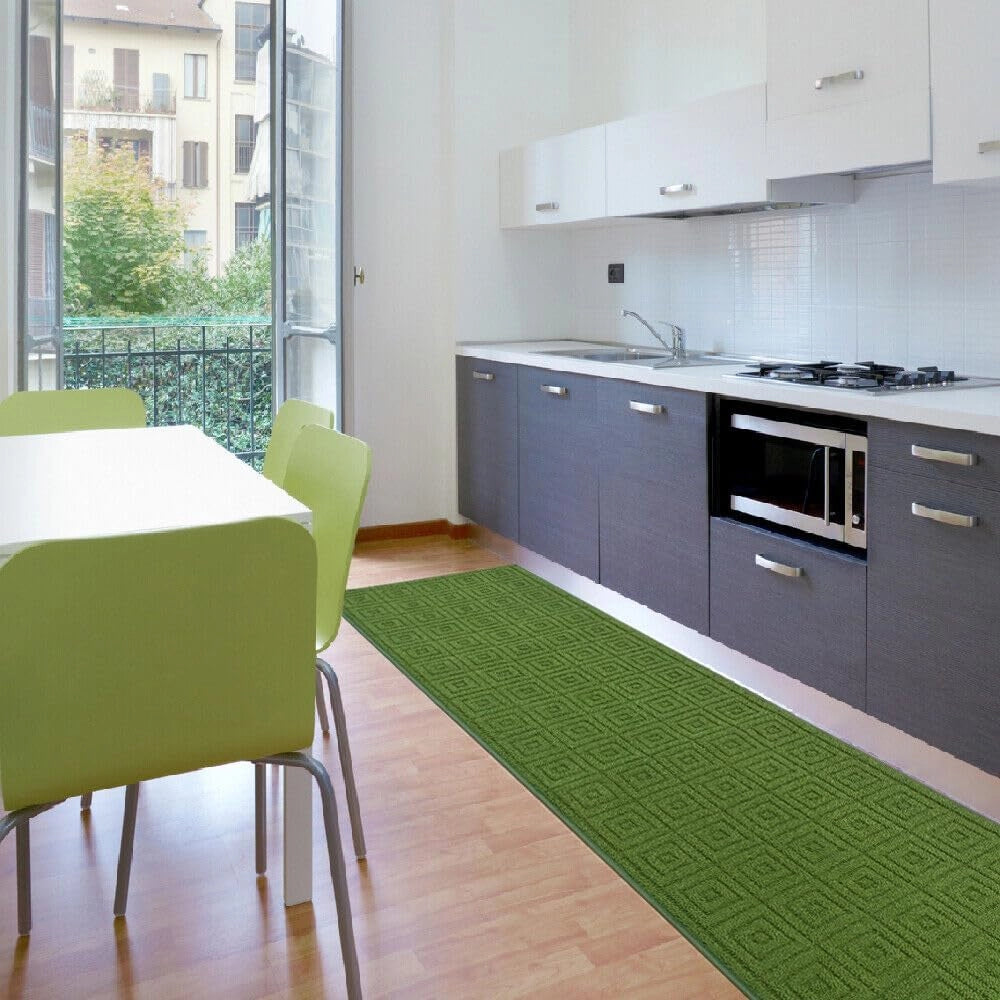 Tappeto Cucina 3D Antiscivolo Tinta Unita Assorbente Verde 50x100 cm