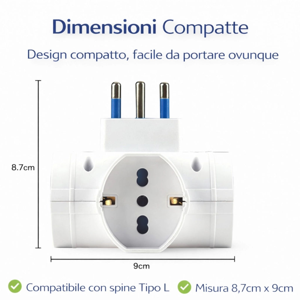 Adattatore Multiplo Presa Schuko e Bipasso Spina Italiana Tipo L Doppia Presa Casa Ufficio 31340