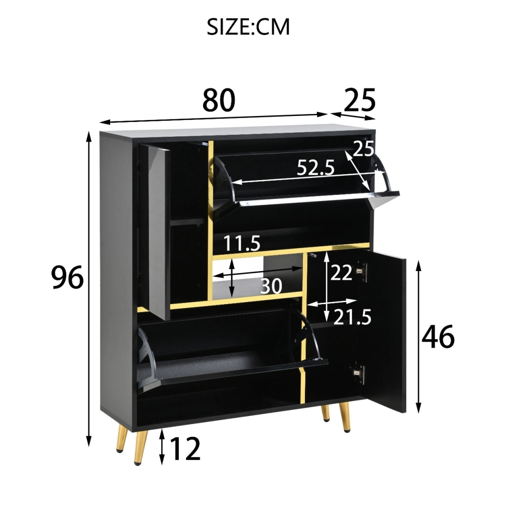 Scarpiera nera con frontale lucido; LED a 16 colori; 80 x 25 x 96 cm in truciolare