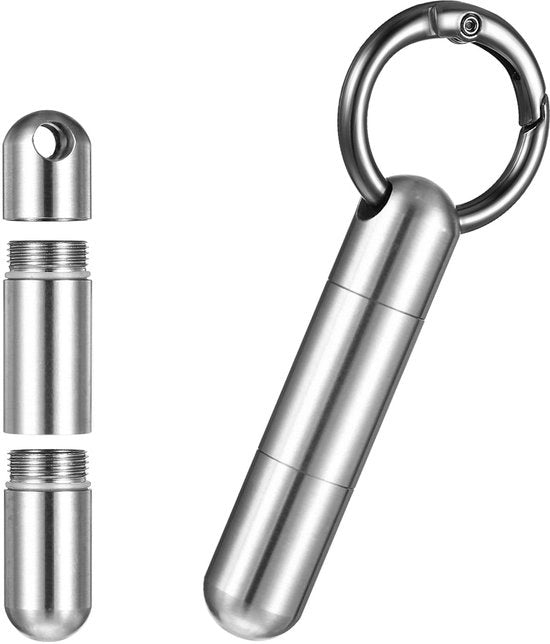 Portatile Pillenkoker con 2 Compartimenti - Ossigeno - Medicinale - Impermeabile - Chiave - 2 Compartimenti - Acciaio Inossidabile