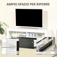 Mobile Porta TV con Luci a LED di 20 Colori e Telecomando per TV fino 55", 140x35x52 cm, Bianco