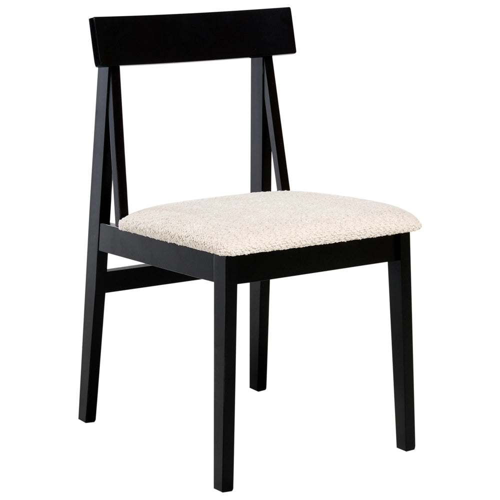 Set di 2 sedie da pranzo Struttura in legno di gomma scuro Seduta in bouclé beige Design retrò senza braccioli