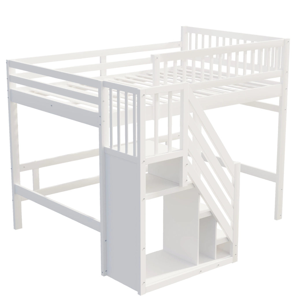 LETTO a soppalco 140x200 cm con scala contenitore, bianco, per bambini e ragazzi