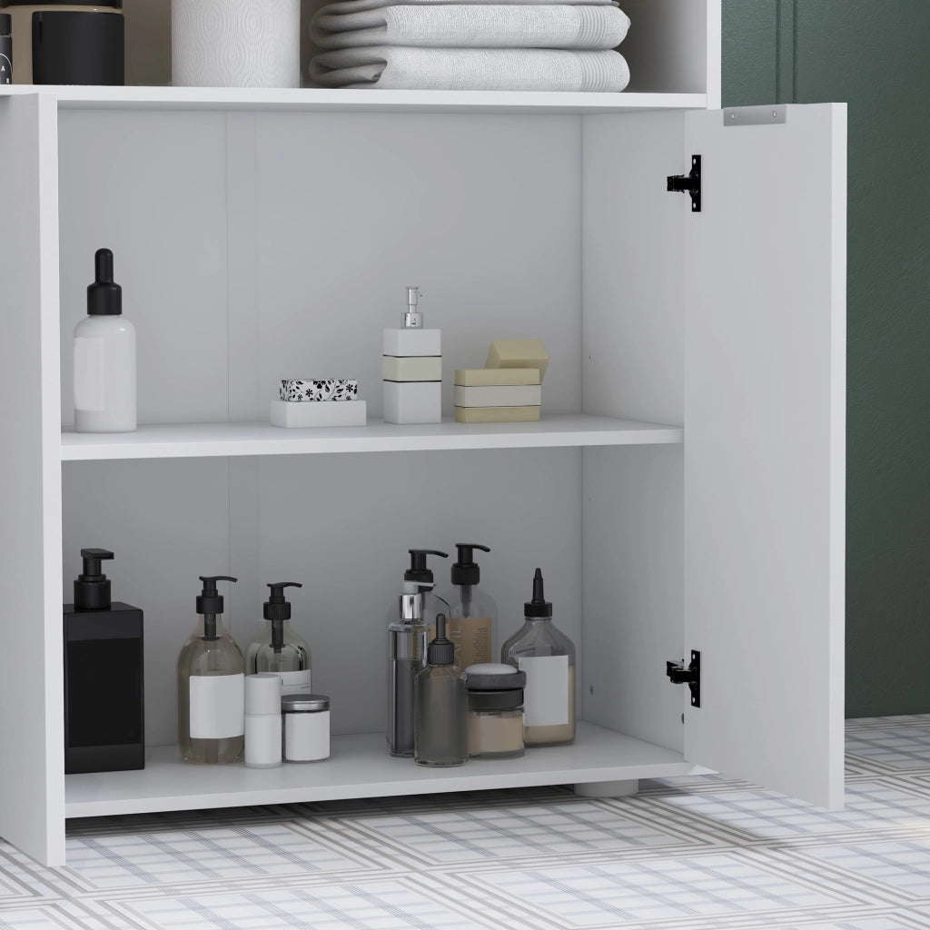 Armadietto Bagno con 2 Ante e 2 Ripiani Aperti ¨C zephmum ¨C Bianco 60x30x102 cm