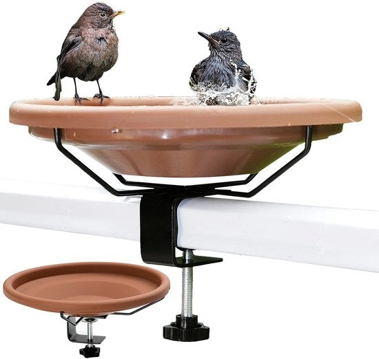 Vogelbad per balconi, con base, rimovibile per ringhiere di balcone, casetta per il cibo con piede regolabile per giardino