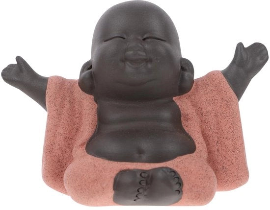 Miniatura di Buddha in ceramica, monaco bambino, animale da tè in miniatura, Buddha zen per giardino, decorazione per tazza da tè