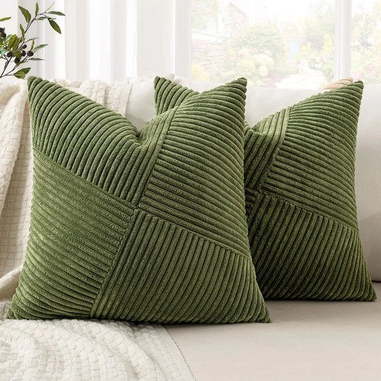 Set di cuscini decorativi 40x40 cm in corduroy matcha verde, set di 2 cuscini, copertura per cuscino, copertura per divano, copertura per cuscino decorativa, stile patchwork per la camera da letto