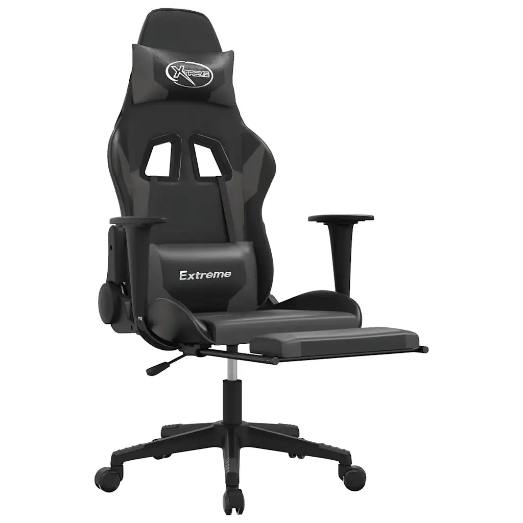 Sedia da Gaming | Sedia da e-sports Massaggio Poggiapiedi Nero e Grigio Similpelle