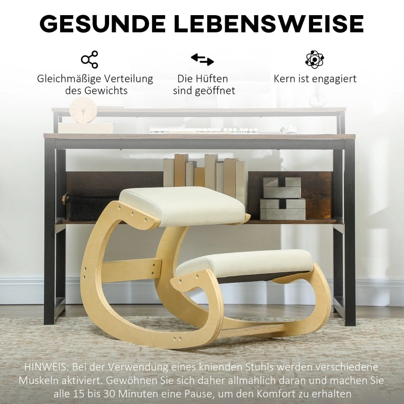 Sedia ergonomica a dondolo per home office e meditazione con supporto posturale in legno bianco crema