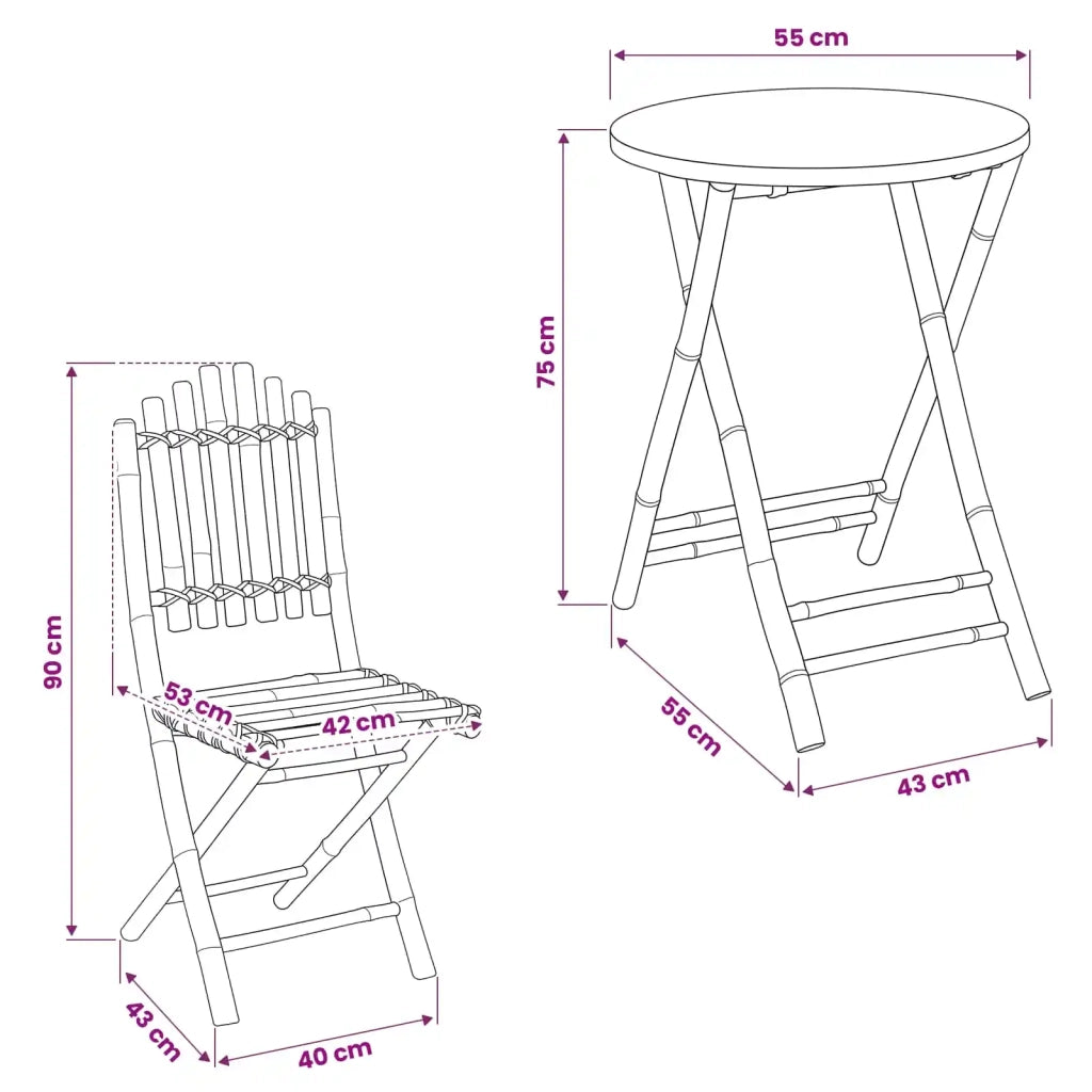 Set da pranzo da giardino pieghevole 3 pz Naturale Bambù 3468663