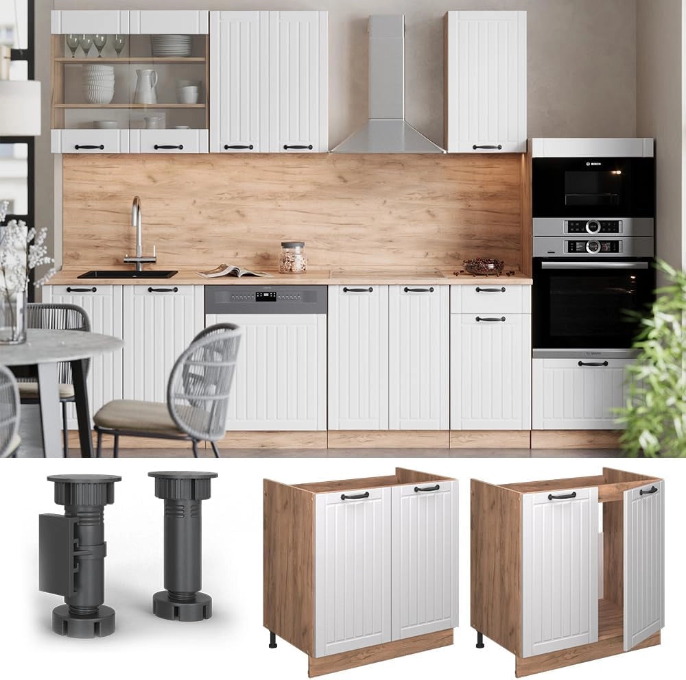 Mobile lavello cucina Fame-Line, Bianco casa di campagna, 80 cm, PL Antracite
