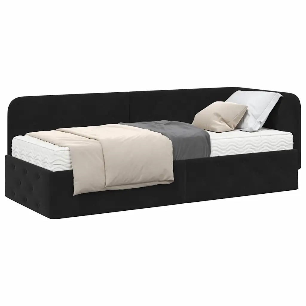 Letto singolo | Letto per adulti | Cornice del letto ad angolo Nero 80 x 200 cm Velluto