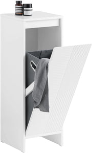 Mobiletto Bagno Salvaspazio con Cesto Portabiancheria – Mobile Bagno Bianco 30x30x87 cm con Anta a Ribalta, Armadietto Bagno Moderno per Bagni Piccoli, WC o Lavanderie BZR154-W
