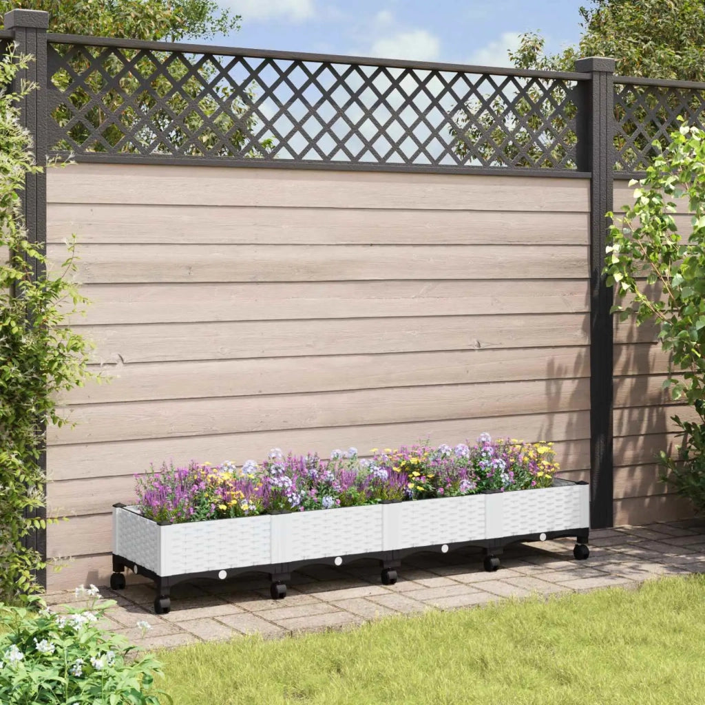 Vaso da Giardino con Ruote Bianco 160 x 40 x 33 cm PP 3423132