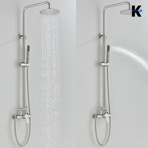 JANA | Set pioggia premium in acciaio inox spazzolato | Miscelatore doccia di design | Miscelatore doccia completo di doccetta