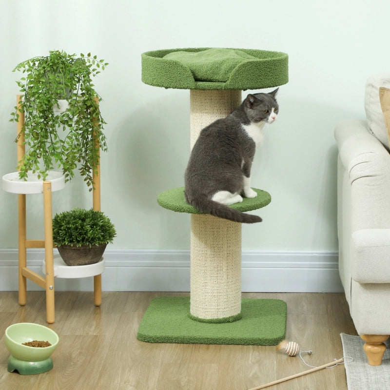 Albero tiragraffi per gatti 91 cm con piattaforma e cuccia, verde