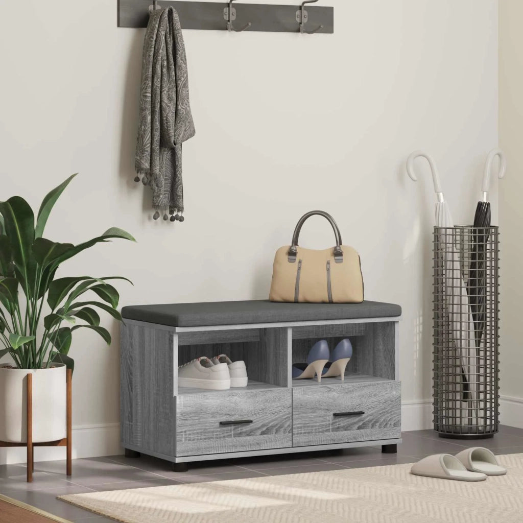 Panca per ingresso con cuscino-Sgabello-Panca da Corridoio Grigio Sonoma 80 x 38 x 46 cm 718418