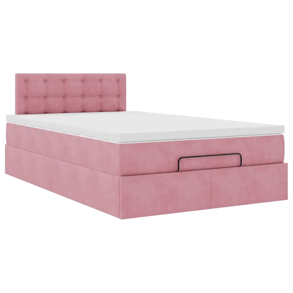 Pouf Letto con Materasso e LED Rosa 120x190cm in Velluto