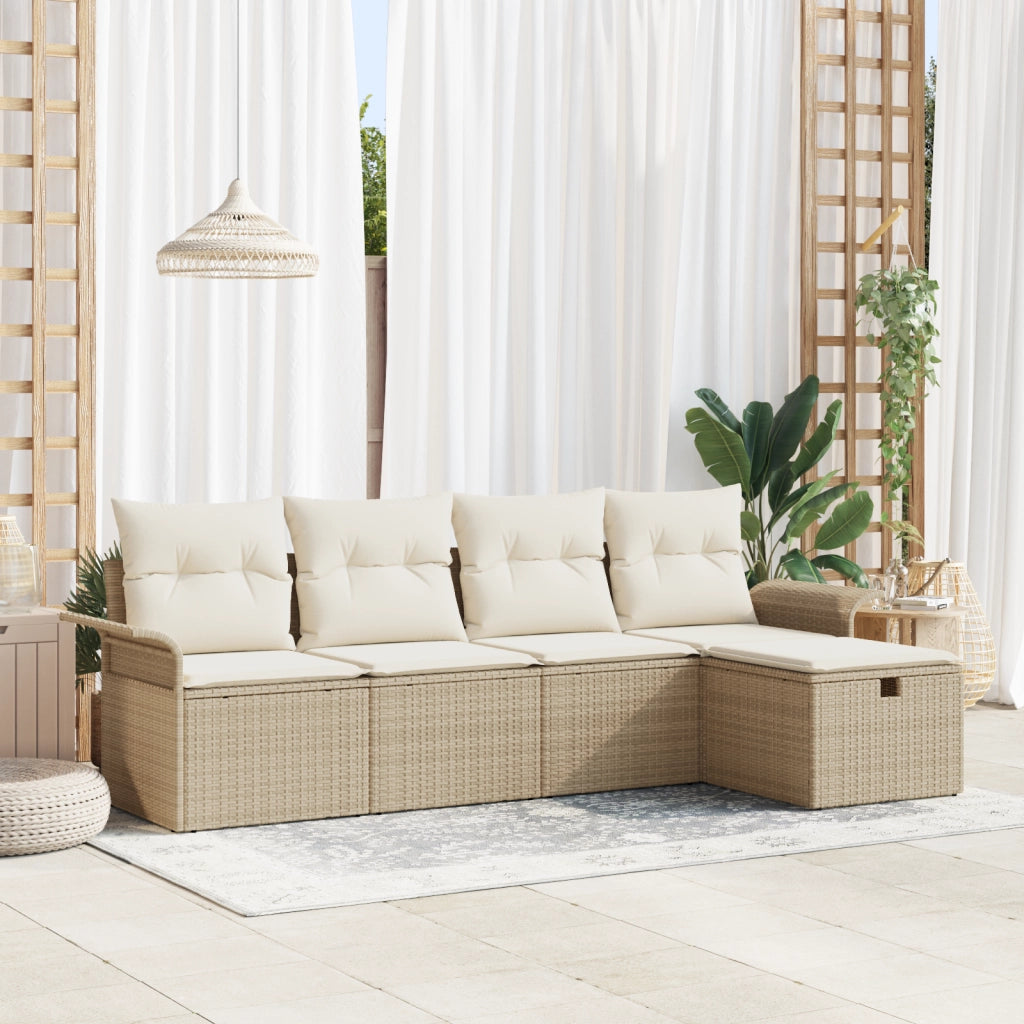 Set di Divani da Giardino a 5 Pezzi con Cuscini Beige Polirattan
