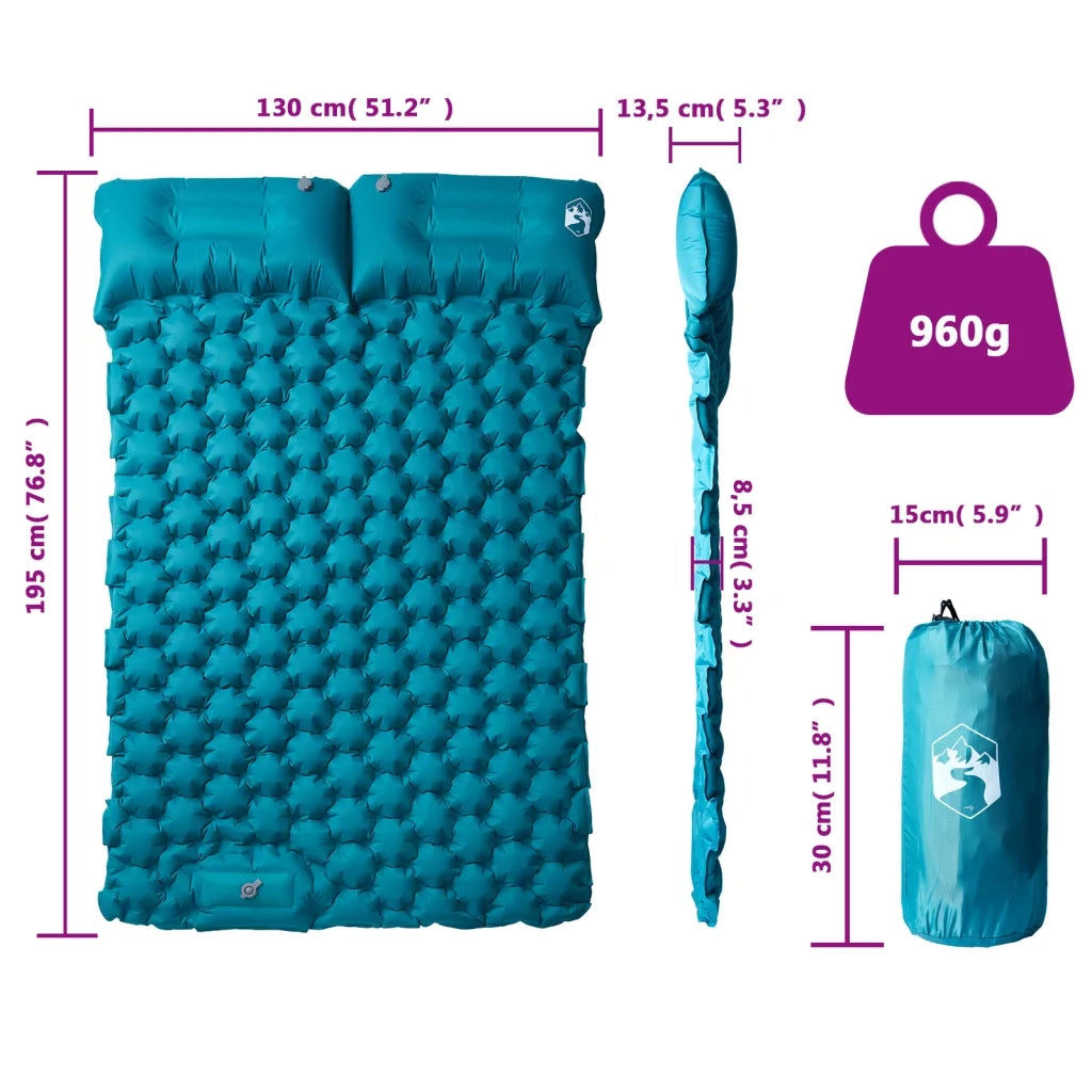 Materasso da Campeggio Autogonfiabile con Cuscini 2 Persone Blu CFW2813397