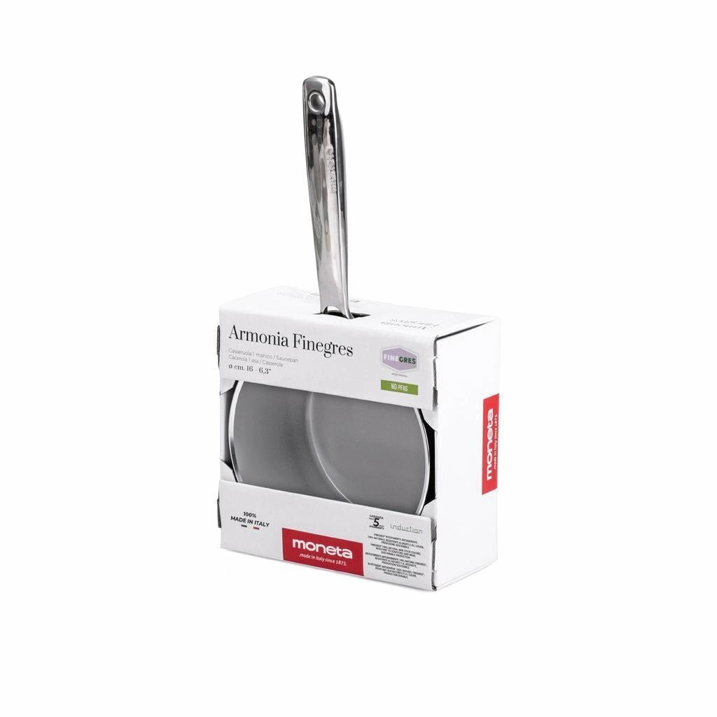 Moneta 0005390516 Armonia Casseruola Antiaderente Senza PTFE PFAS PFOA Nichel Alluminio per Induzione 16 cm colore Nero Grigio