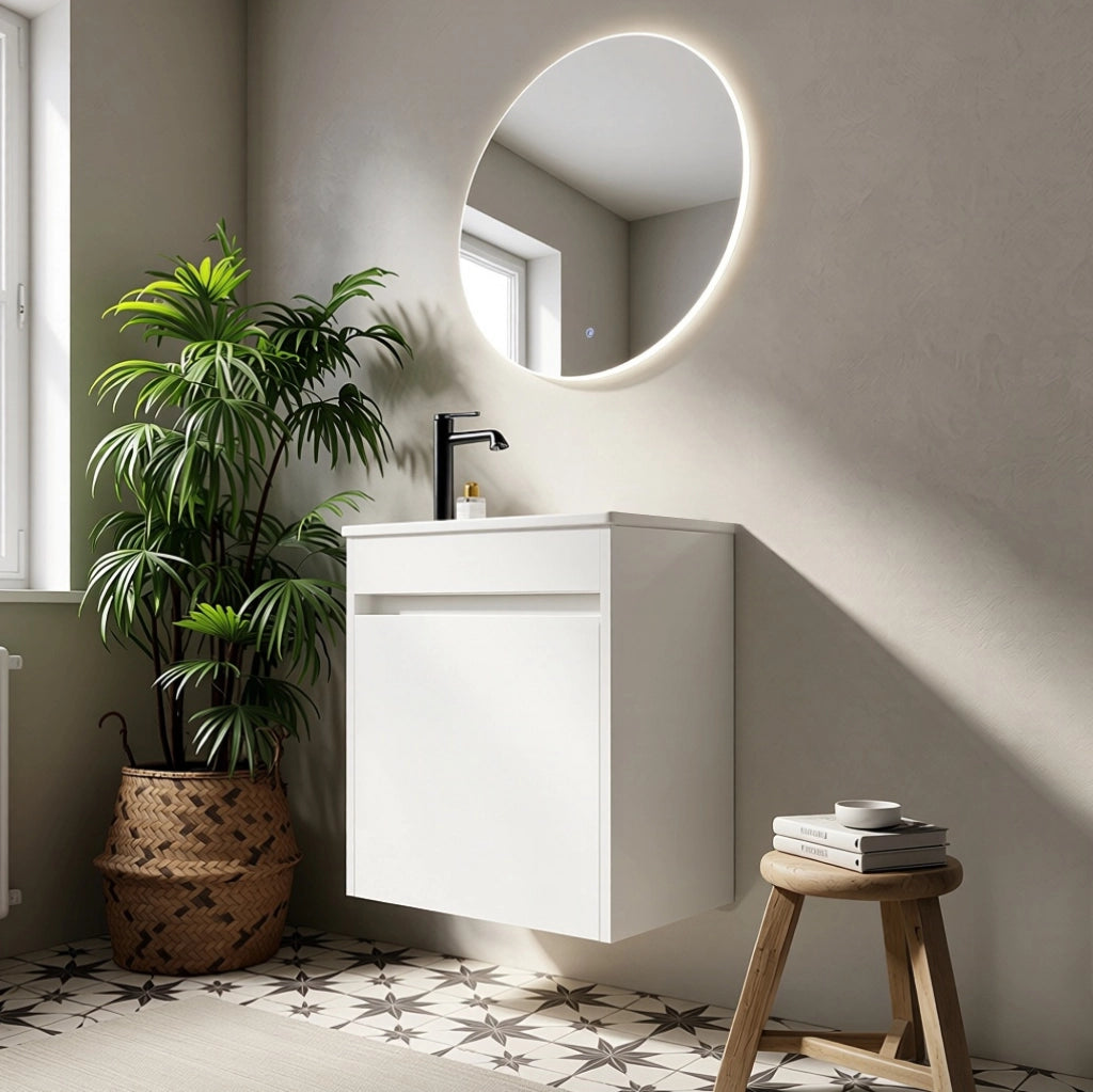 Mobile bagno bianco 46 cm con ampia capacità e anta con chiusura soft