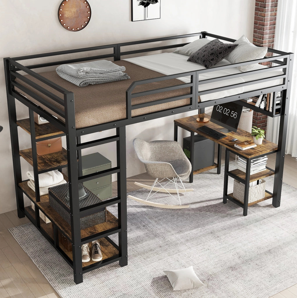 Letto a soppalco 120 x 200 cm con scrivania e ripiano