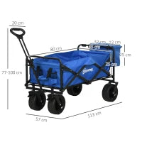 Carrello da Giardino 110L con Maniglia Telescopica e Borsa Termica da 15L in Acciaio e Tessuto, Blu
