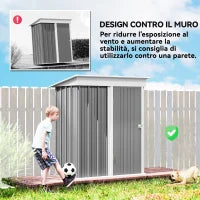 Casetta da Giardino Porta Attrezzi in Acciaio con Porta Bloccabile, 161x95x163/181cm, Grigio