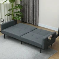 Divano Letto Clic Clac con Schienale Regolabile in Tessuto Effetto Lino, Legno e Acciaio, 200x77x72 cm, Grigio
