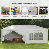 Gazebo Tendone per Feste 6x3m con Pareti Laterali Rimovibili, Porte e Finestre, Bianco