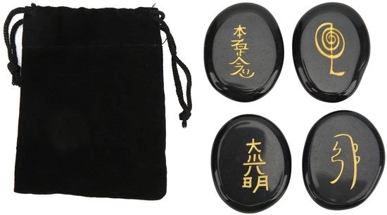 Simboli Reiki 4 pezzi - Pietre cristalline - Decorazione per meditazione - Regali - Bilanciamento dei chakra - Simboli manufatti a mano - Pietre curative