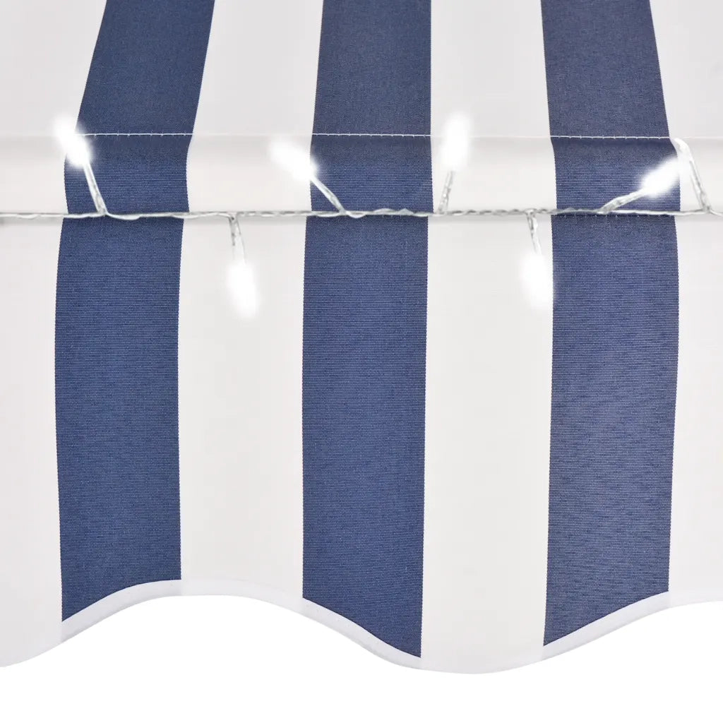 Tenda da Sole Retrattile Manuale con LED-Tenda parasole per Patio 200 cm Blu e Bianca