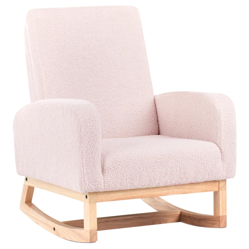 Sedia a dondolo per bambini Boucle in legno per bambini rosa pastello cameretta
