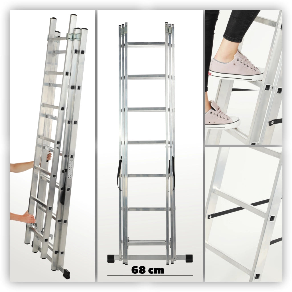 Scala universale in alluminio KADAX 3x7 pieghevole a doppia faccia, robusta + gancio