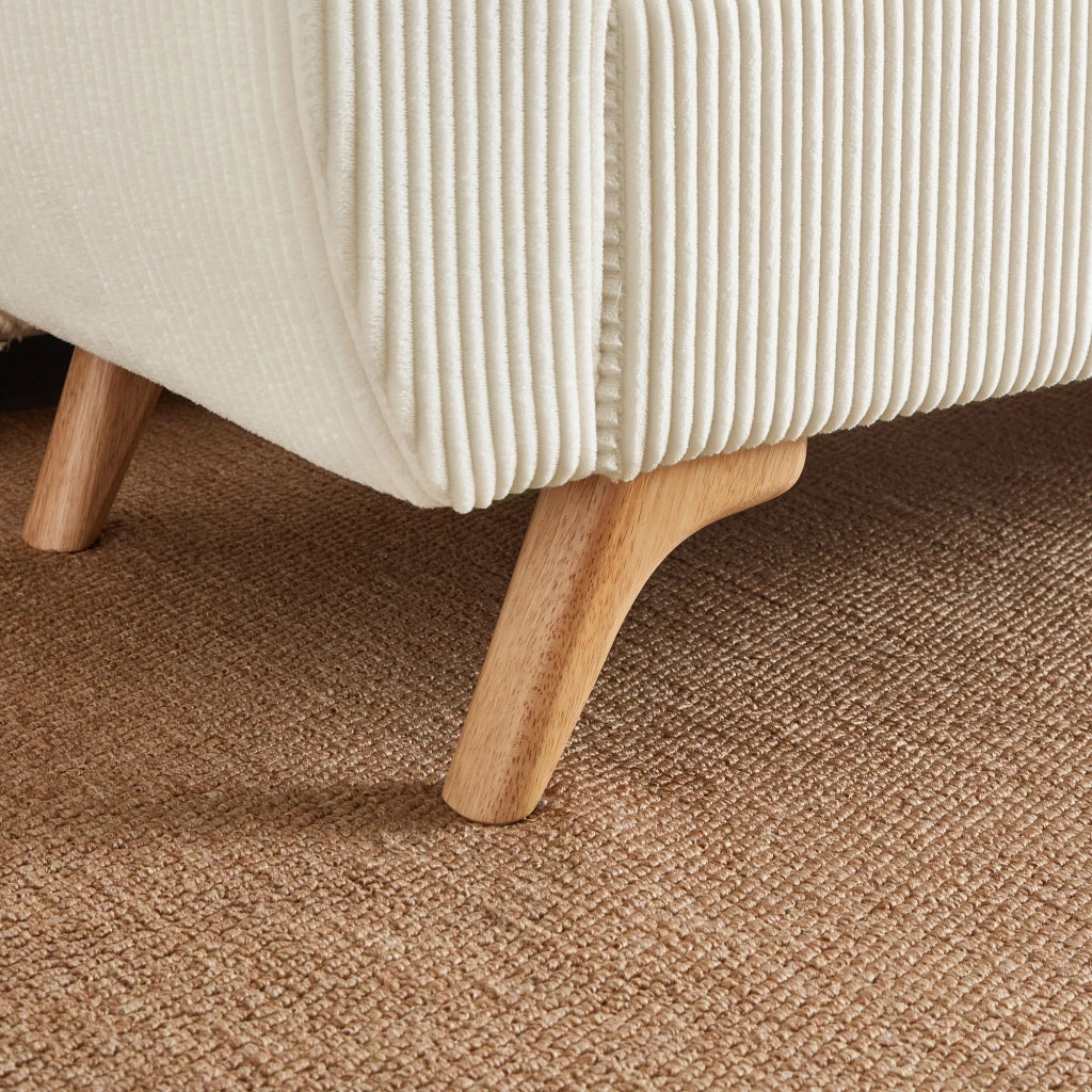 Panca contenitore pieghevole in velluto a coste con gambe in legno e vano interno, beige 145 × 51 × 57 cm